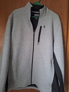 Izod Men's Gray and Navy Full-Zip Knit Jacket